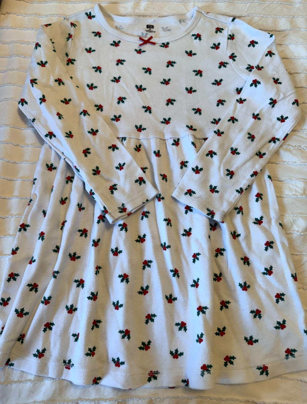 HB Girls Size 8 Christmas Holly Berry Dress Long Sleeve 100% Cotton Holiday